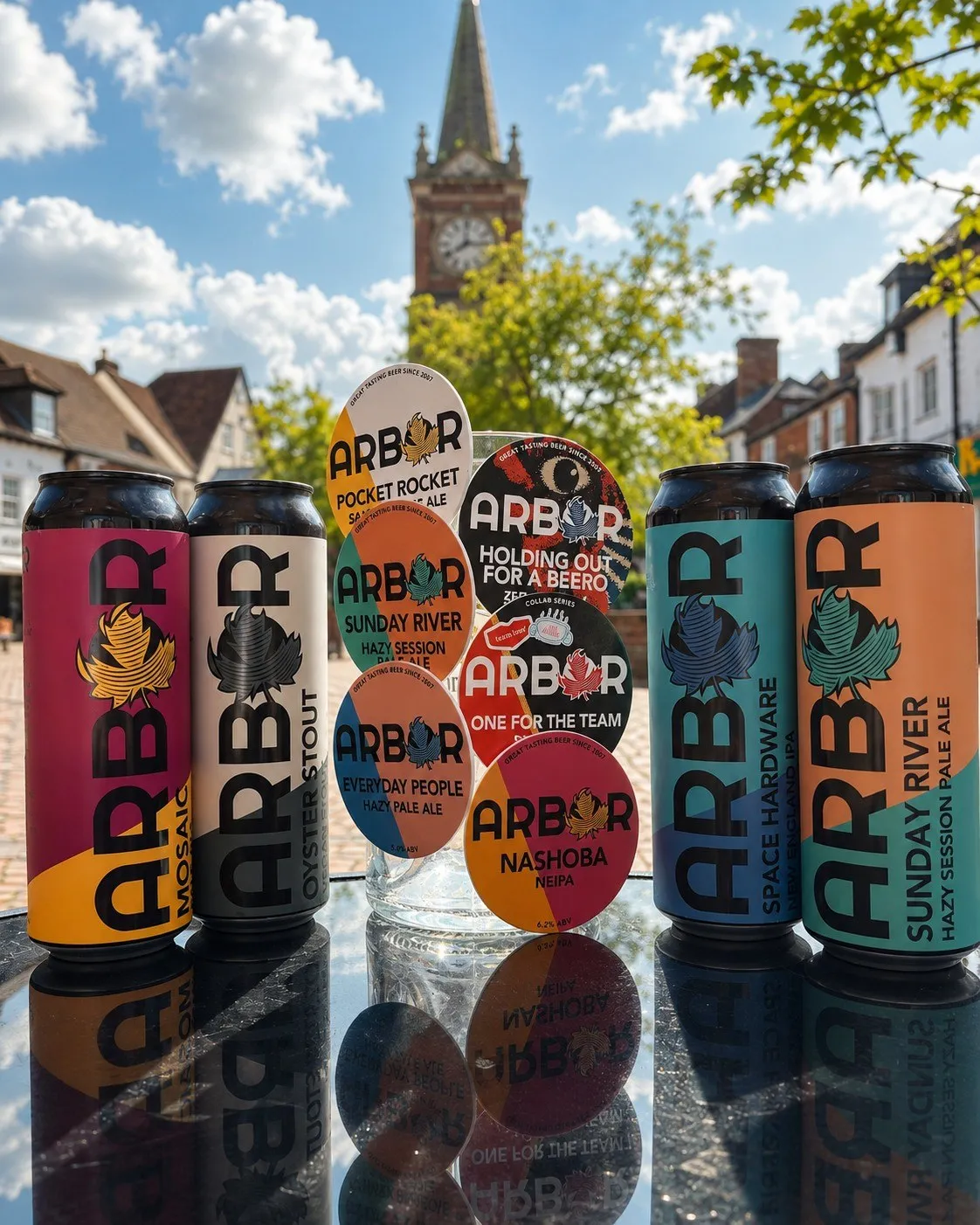 Arbor cans on an outdoor table