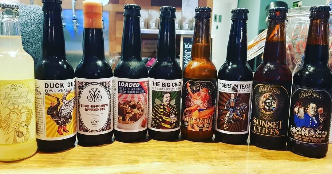 A line-up of craft beer bottles