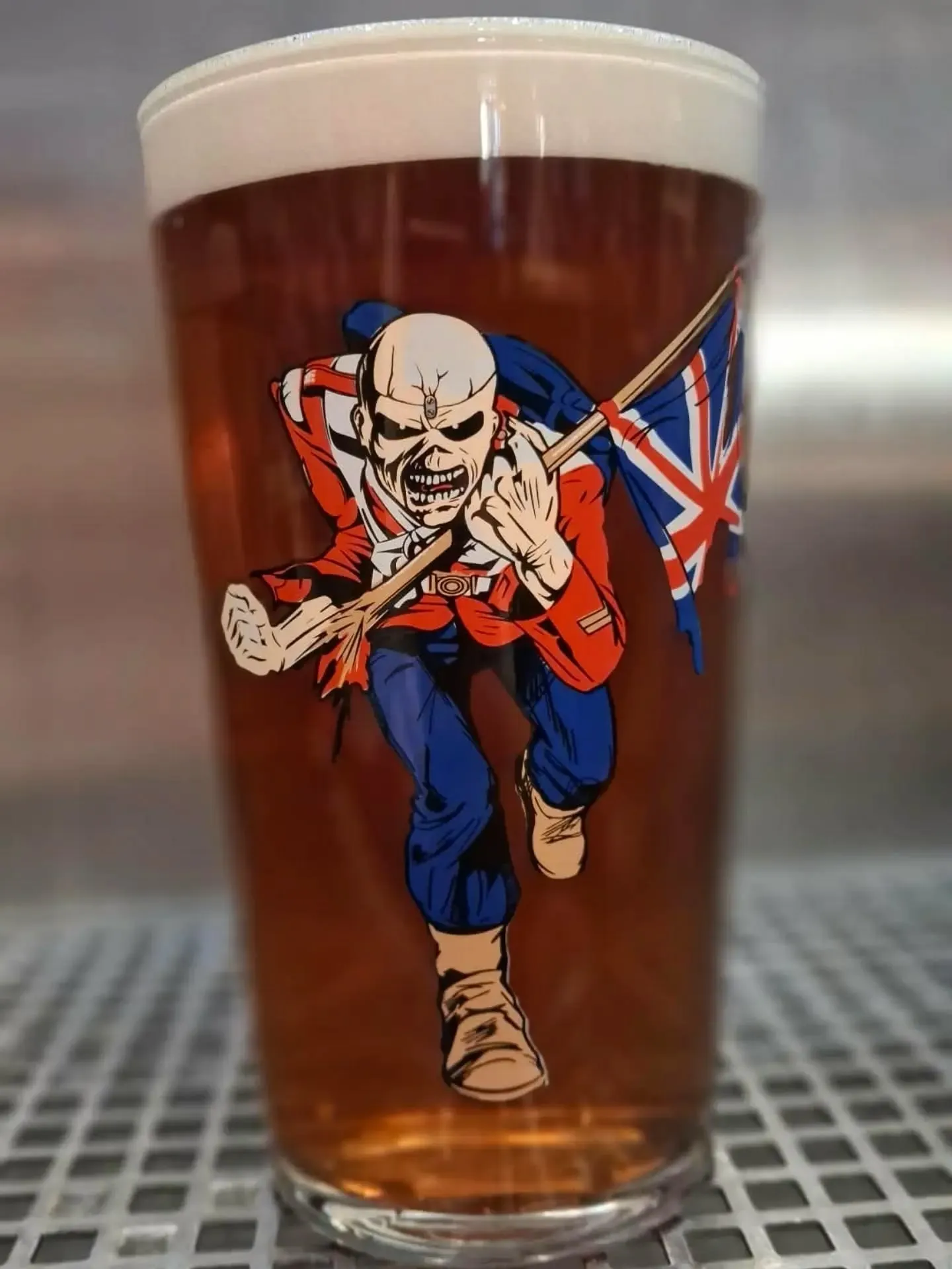 An Iron Maiden Trooper pint glass